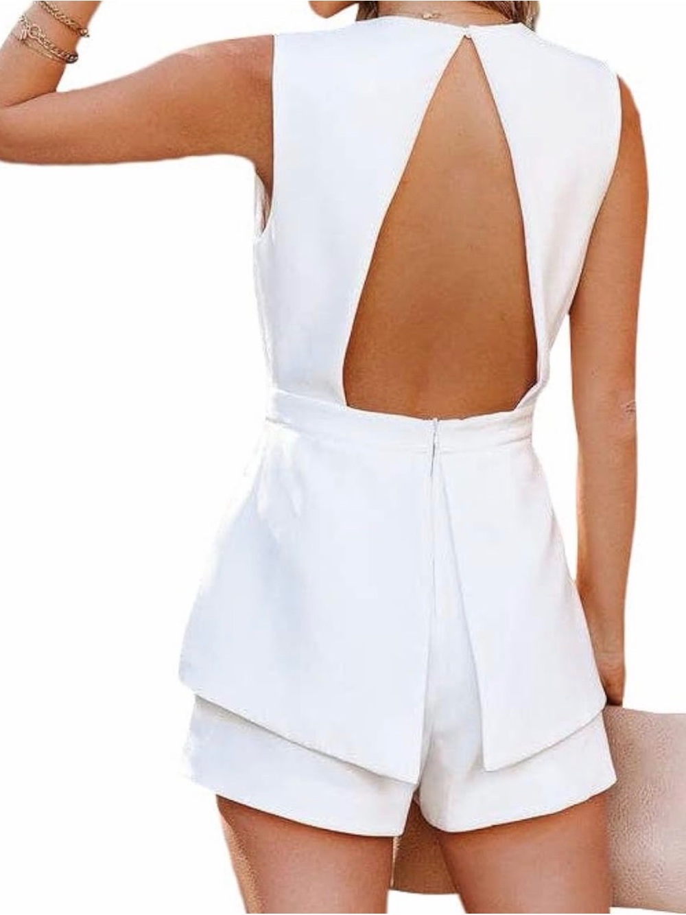 White Deep V Romper - Picture 7 of 8